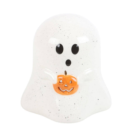 Ghost Shaped Ceramic Tealight Candle Holder With Pumpkin