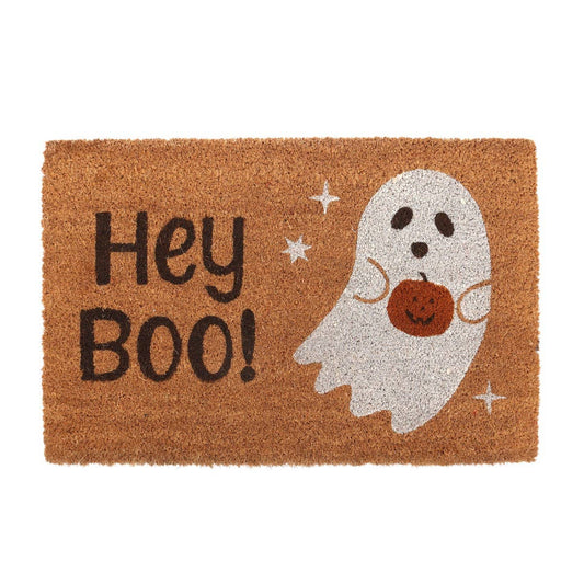 Door Mat - Natural Hey Boo Ghost Pumpkin