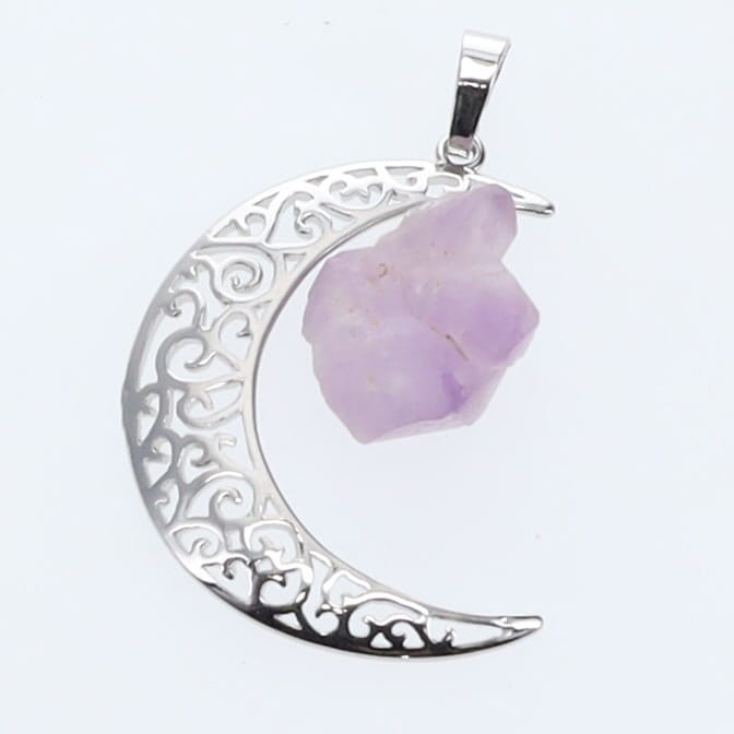 PENDANT - Moon with hanging Amethyst 3cm (Pack of 3)