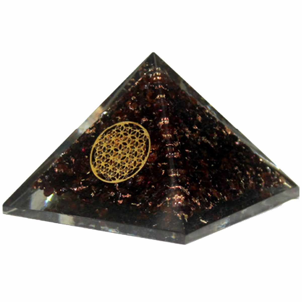 Orgone Pyramid - Garnet with Flower of Life 4cm