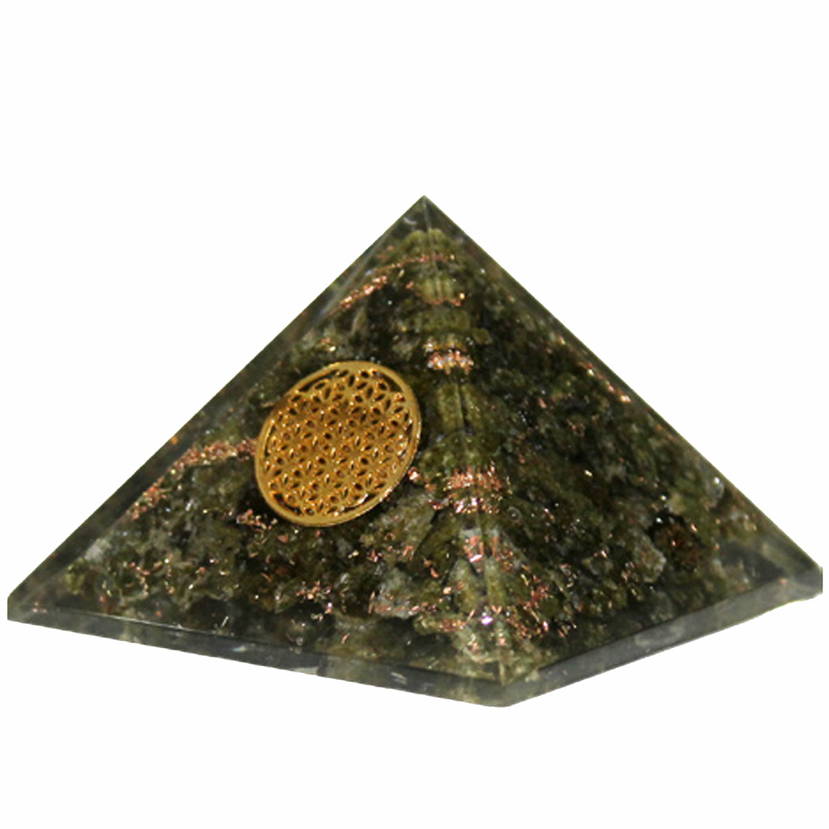 Orgone Pyramid - Epidot with Flower of Life 4cm