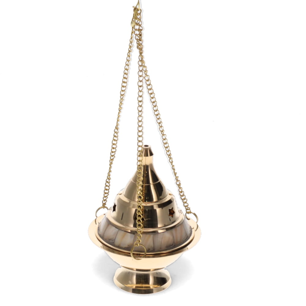 Brass Incense Burner - Hanging with Mother of Pearl 12.5cm