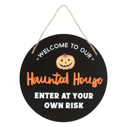 Haunted House Pumpkin Round MDF Hanging Sign