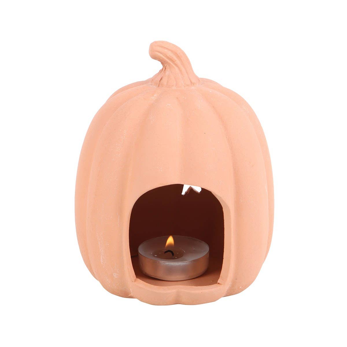 Neutral Terracotta Pumpkin Tealight Holder With Stars