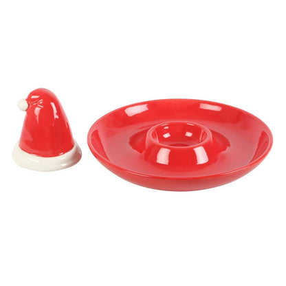 Red Santa Hat Ceramic Chip And Dip Serving Dish