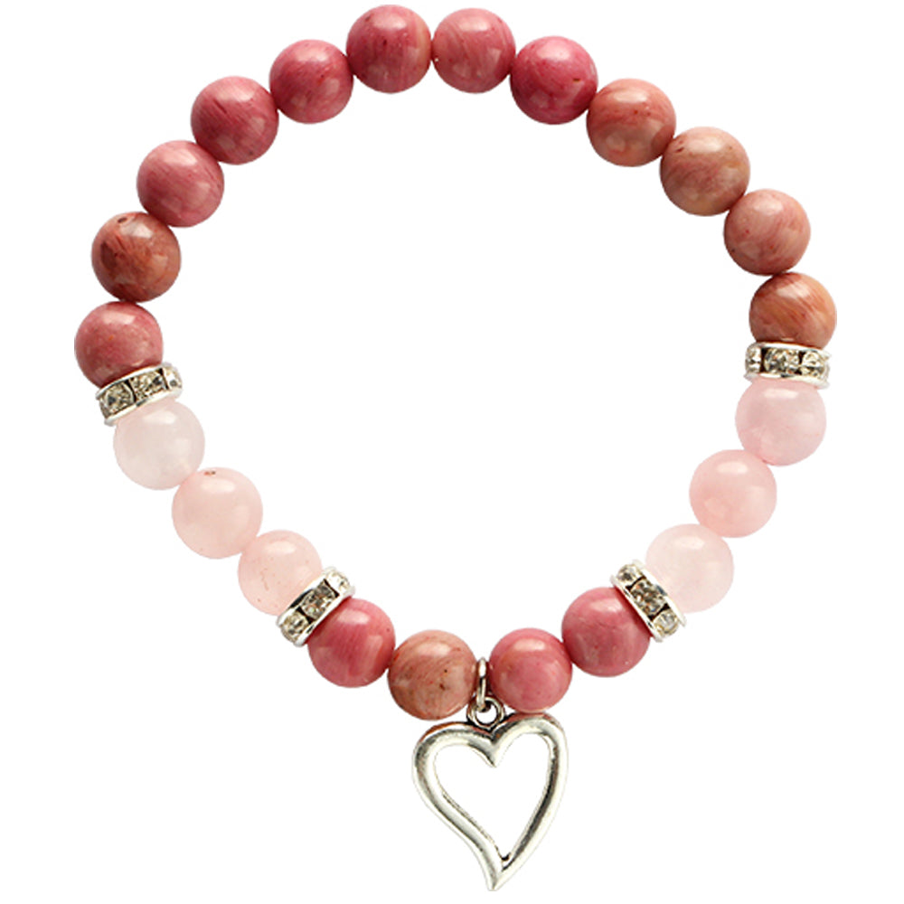 Rhodonite and Rose Quartz Heart Bracelet 8mm