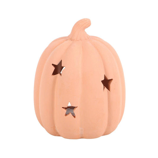 Neutral Terracotta Pumpkin Tealight Holder With Stars