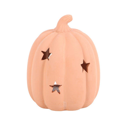 Neutral Terracotta Pumpkin Tealight Holder With Stars