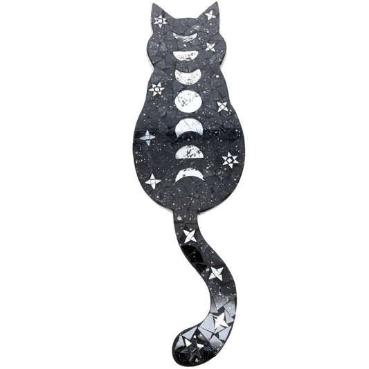 WALL HANGING - Moon Phases Cat Wooden Mosaic 60cm x 17cm