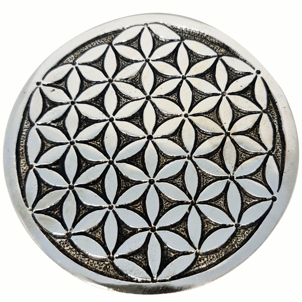 ALUMINIUM INCENSE BURNER - Flower of Life 10.5cm