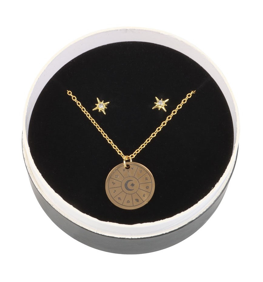 Astrology Gold Tone Earring and Necklace Set