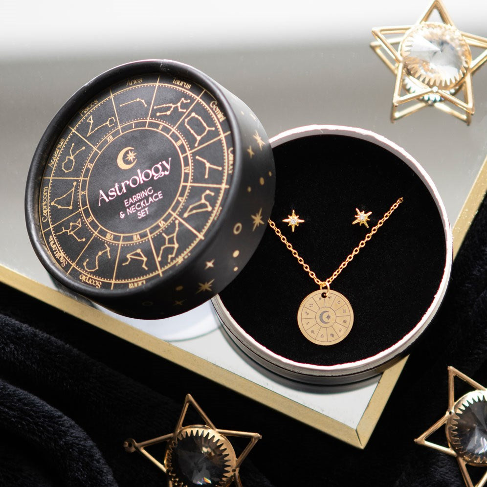 Astrology Gold Tone Earring and Necklace Set