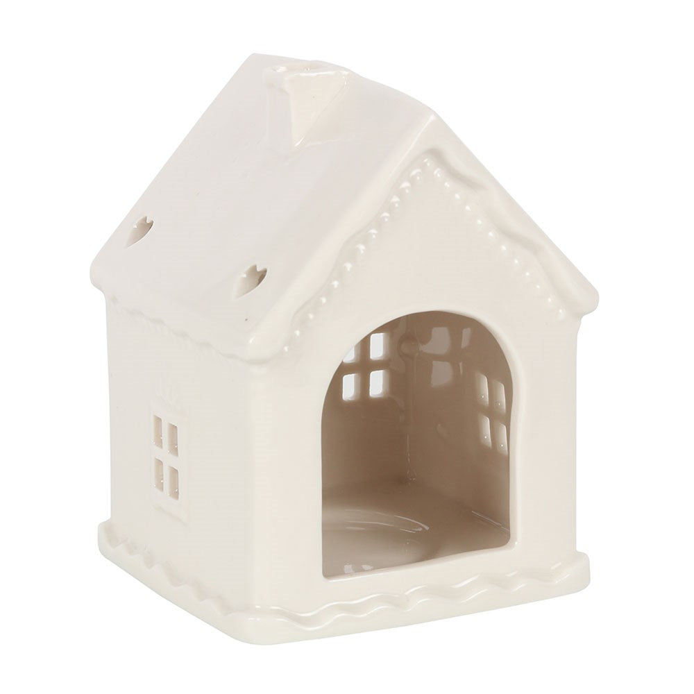 White Gingerbread House Ceramic Tealight Holder