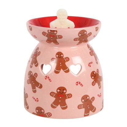 Gingerbread Print Ceramic Wax Burner with Wax Melt Gift Set