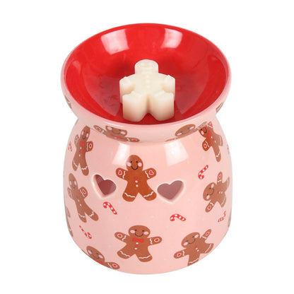 Gingerbread Print Ceramic Wax Burner with Wax Melt Gift Set