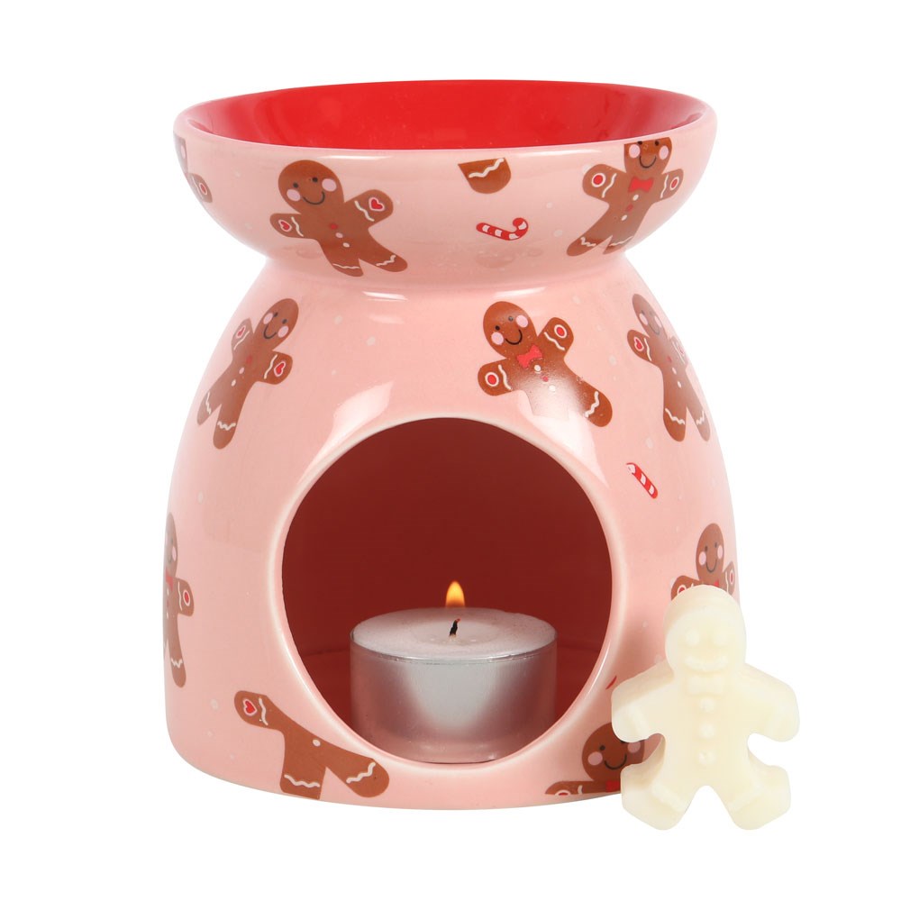 Gingerbread Print Ceramic Wax Burner with Wax Melt Gift Set