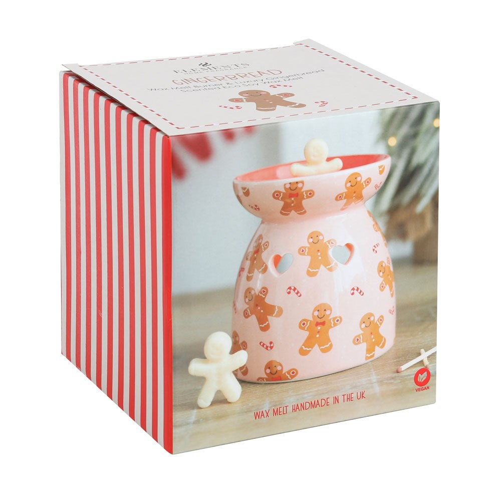 Gingerbread Print Ceramic Wax Burner with Wax Melt Gift Set