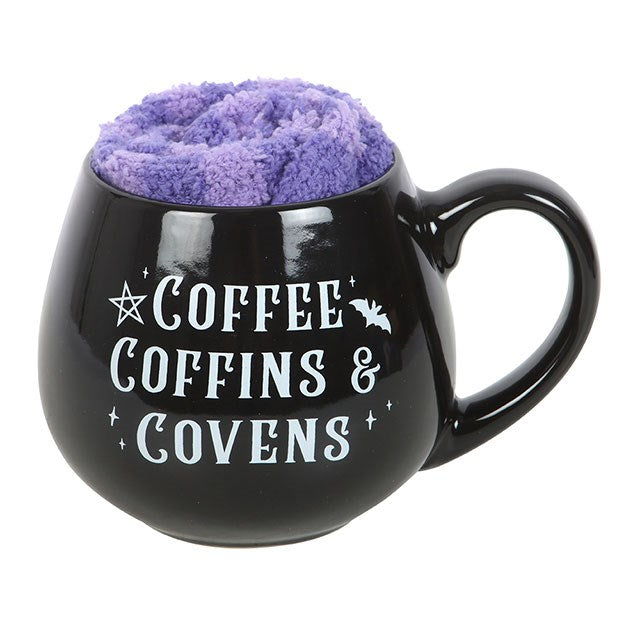 Coffee, Coffins & Covens Ceramic Mug and Polyester Socks Set