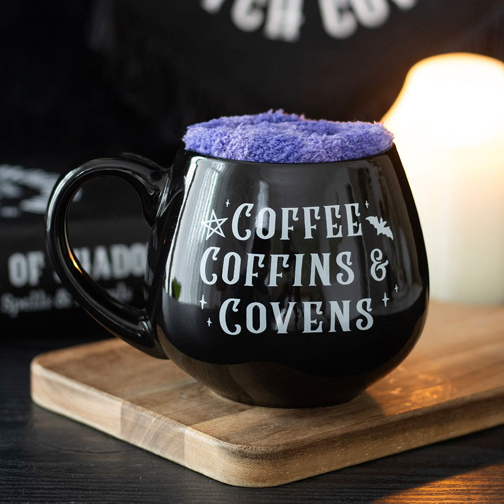 Coffee, Coffins & Covens Ceramic Mug and Polyester Socks Set