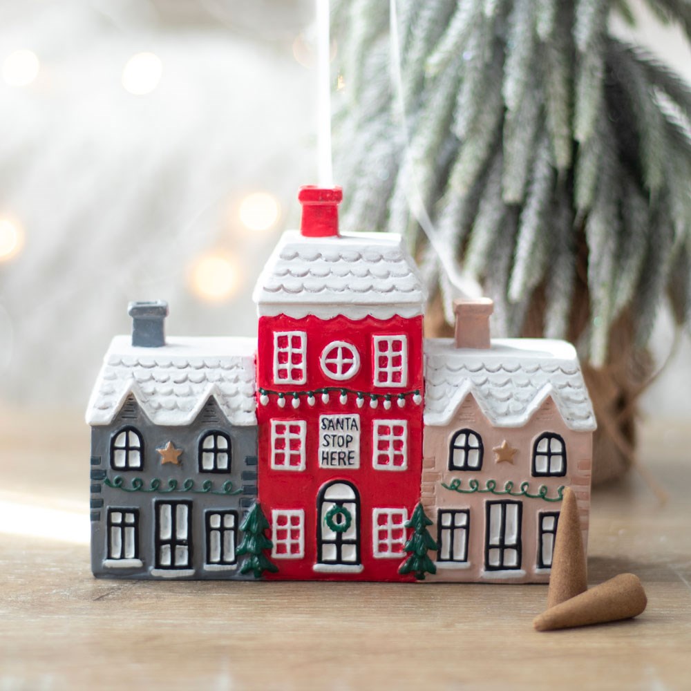 Christmas Village Resin Incense Cone Holder