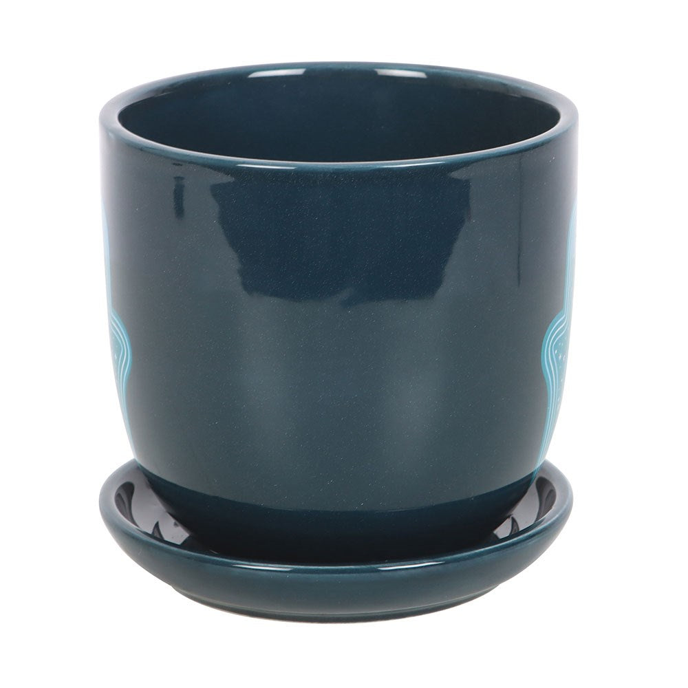 Blue Hand of Hamsa Ceramic Plant Pot