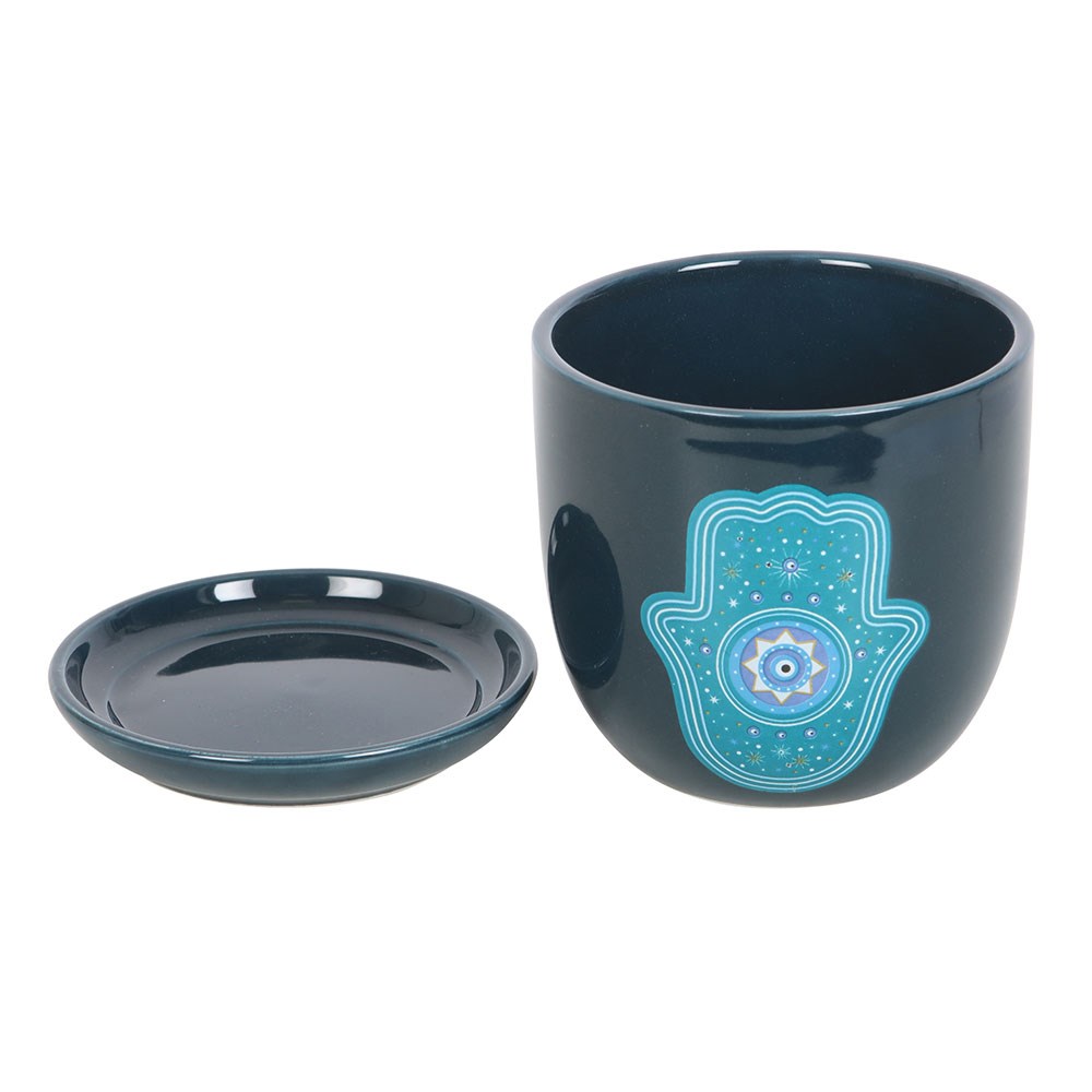 Blue Hand of Hamsa Ceramic Plant Pot