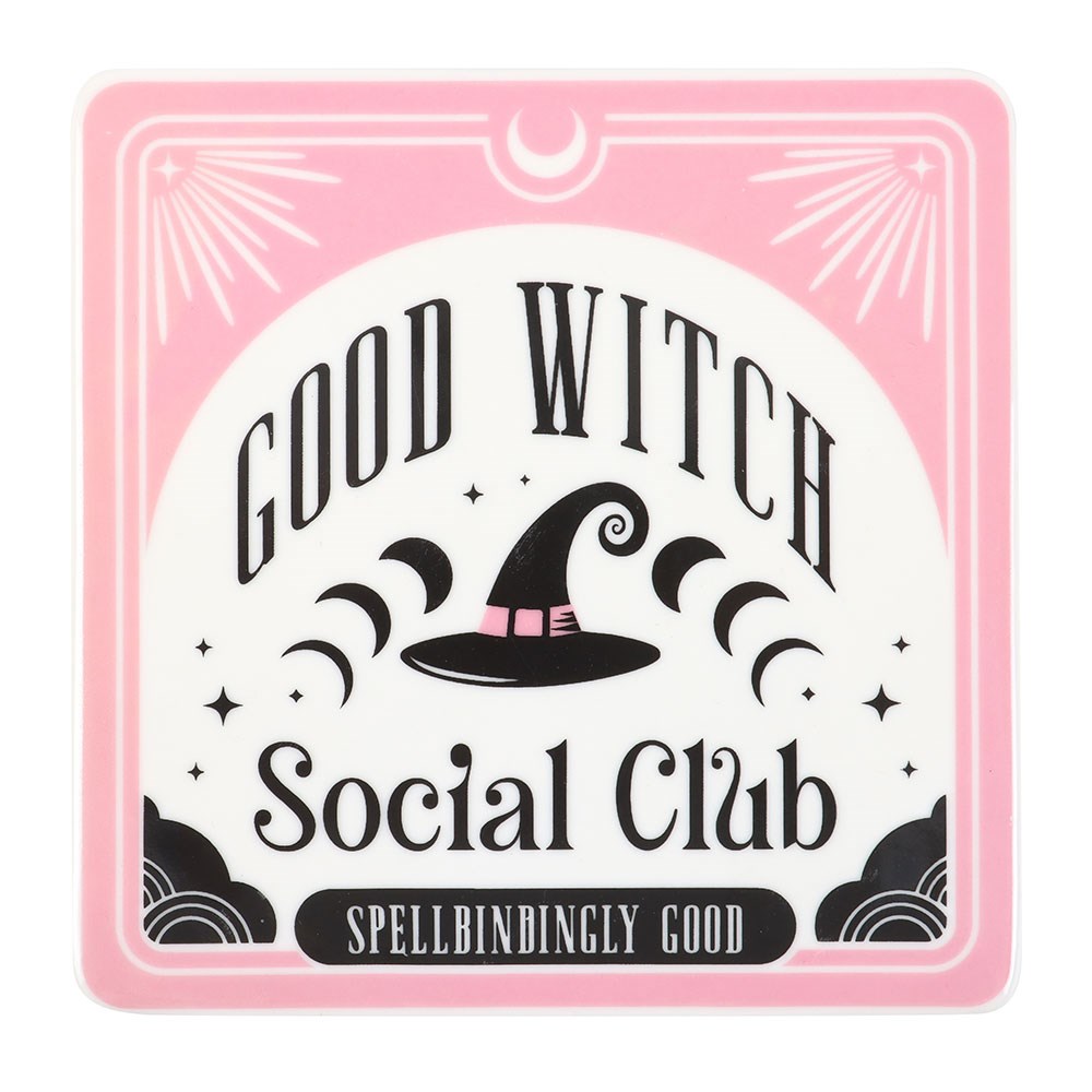 Pink Good Witch Social Club Ceramic Mug and Coaster Set