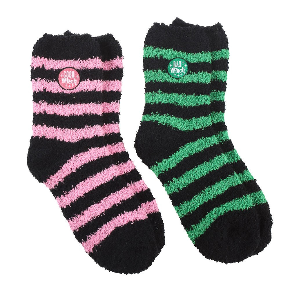 Set of 2 Good Witch and Bad Witch Striped Fluffy Socks