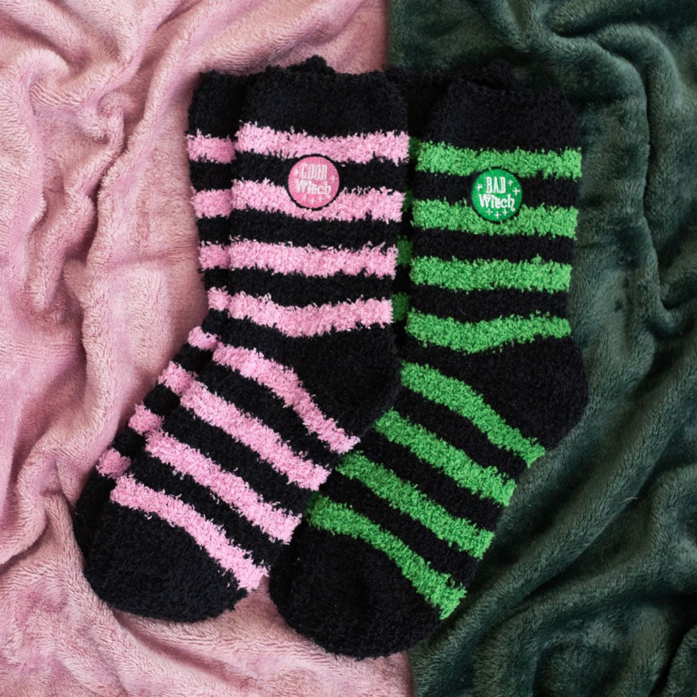 Set of 2 Good Witch and Bad Witch Striped Fluffy Socks