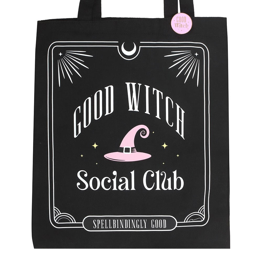 Pink Good Witch Social Club Polycotton Tote Bag with Pin Badge