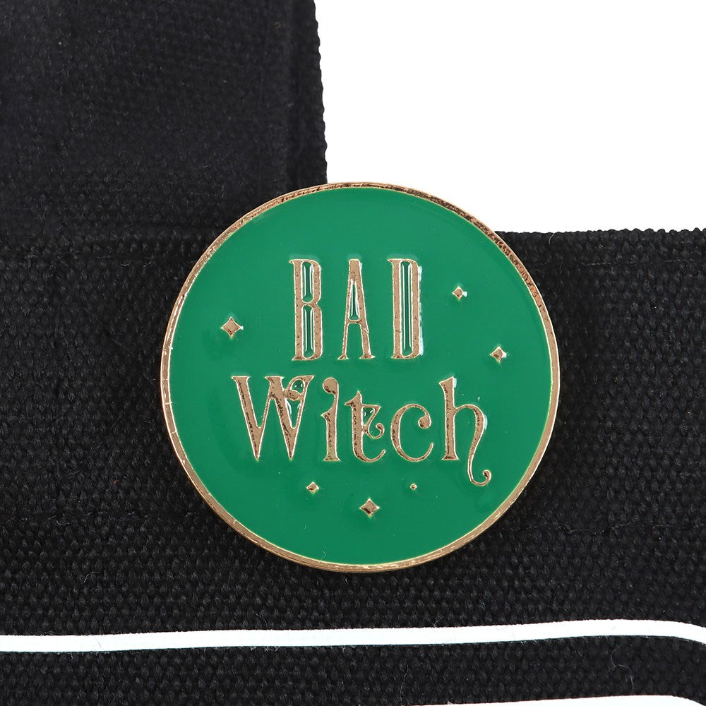 Green Bad Witch Social Club Polycotton Tote Bag with Pin Badge