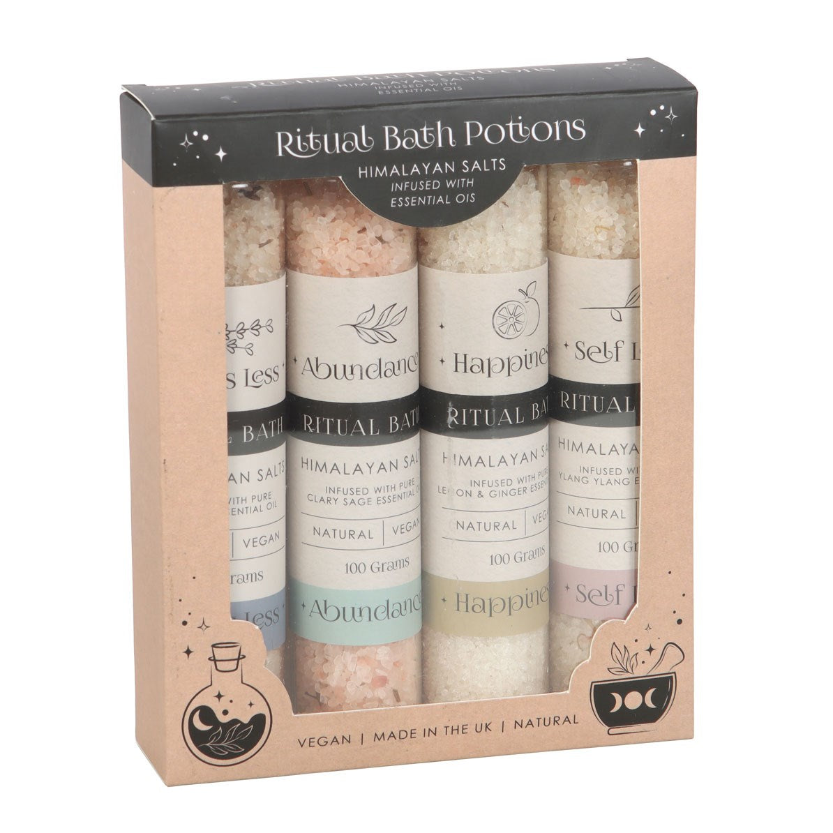 Set of 4 Herbal Magick Ritual Bath Salts Infused with Essential Oils