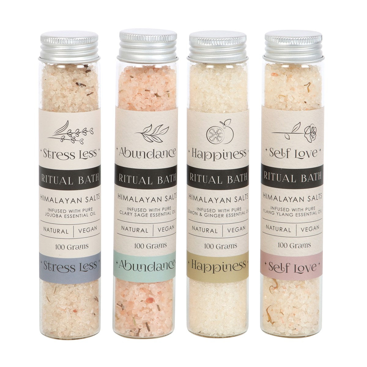 Set of 4 Herbal Magick Ritual Bath Salts Infused with Essential Oils