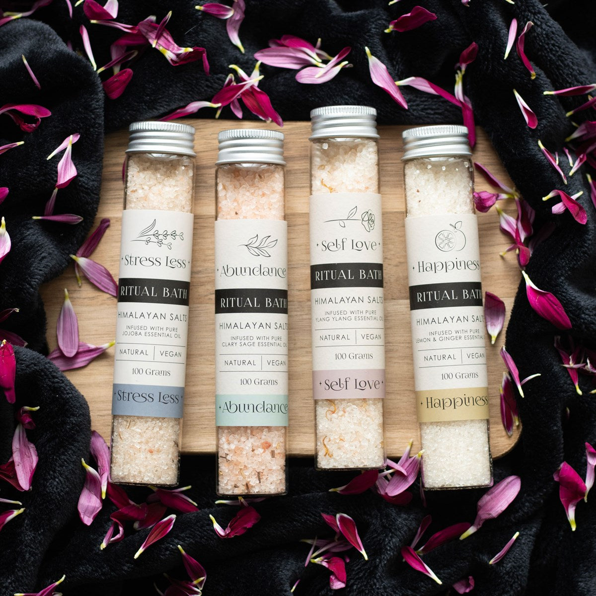 Set of 4 Herbal Magick Ritual Bath Salts Infused with Essential Oils