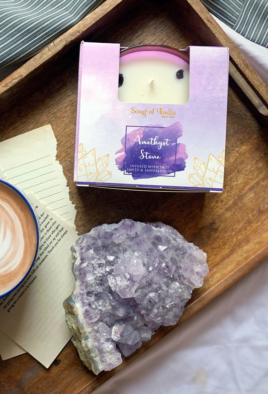 Amethyst Stone infused Candle with Palo Santo and Sandalwood