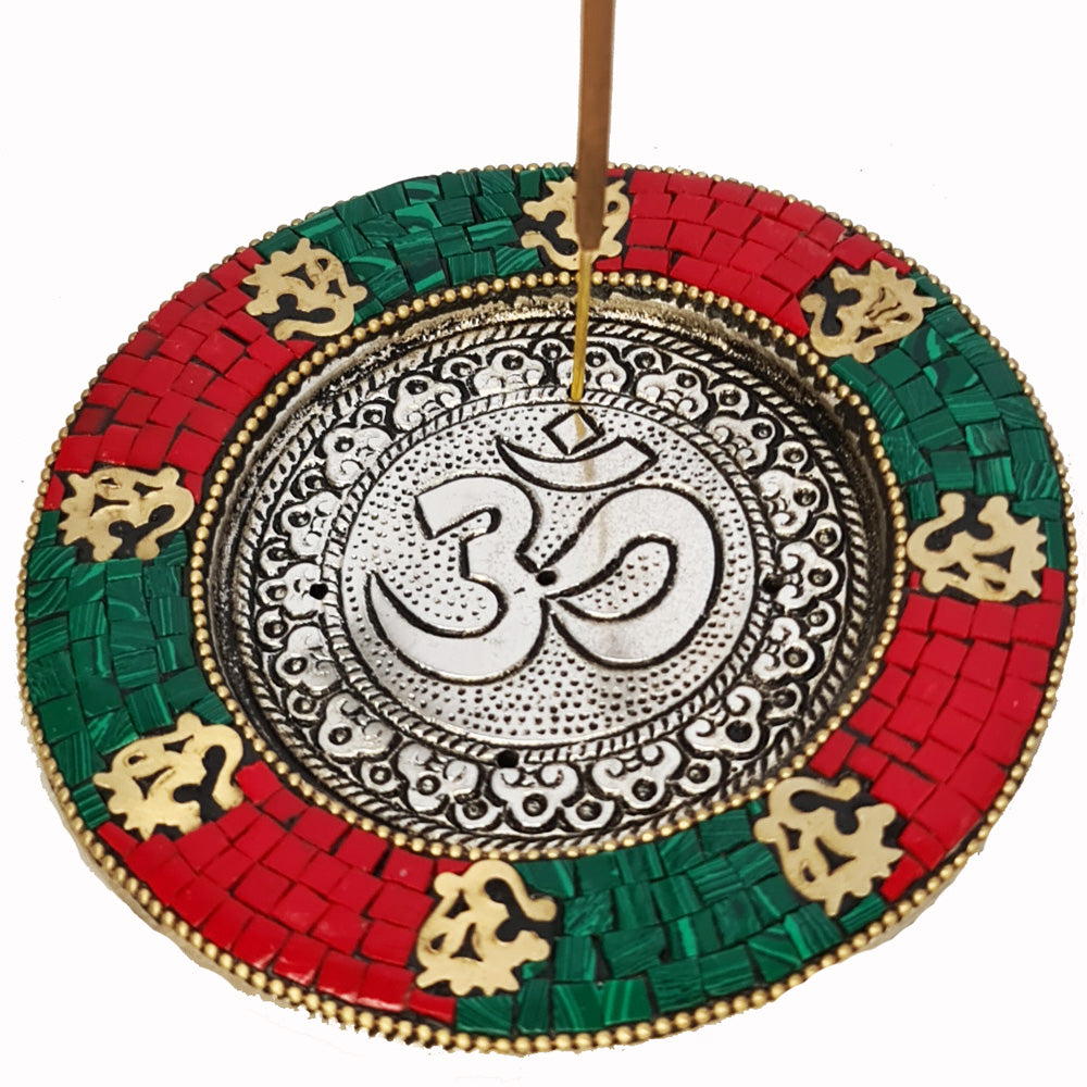 ALUMINIUM INCENSE BURNER - Om Round 10cm