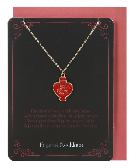 Gold Tone Love Potion Enamel and Stainless Steel Necklace Card