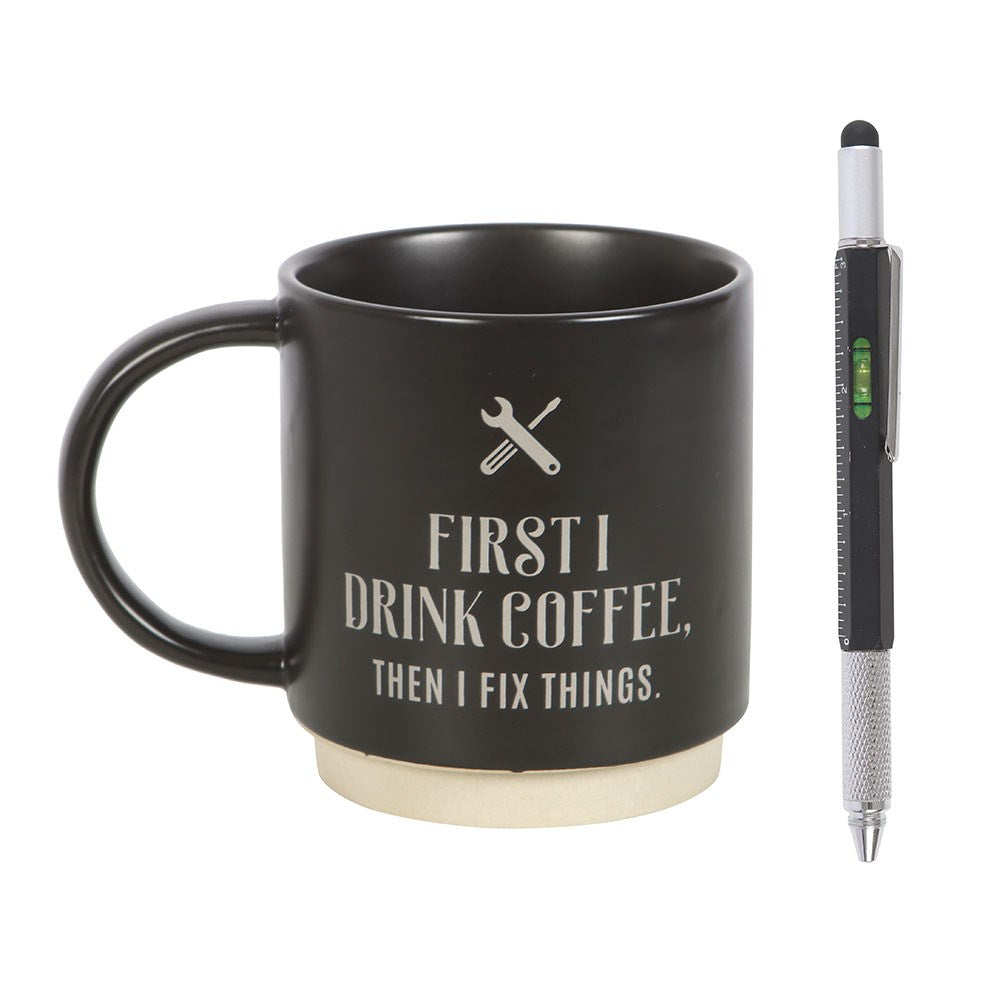First I Drink Coffee Mug with Multi Tool Pen