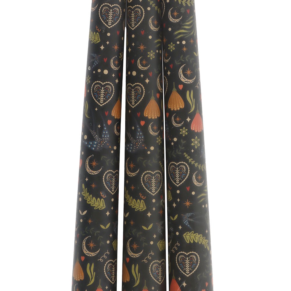 Set of 3 Black Midnight Print Taper Candles