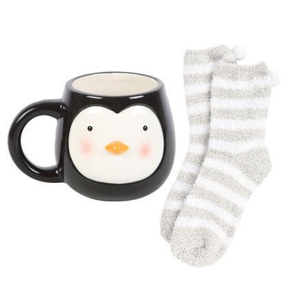 Penguin Ceramic Mug And Socks Set