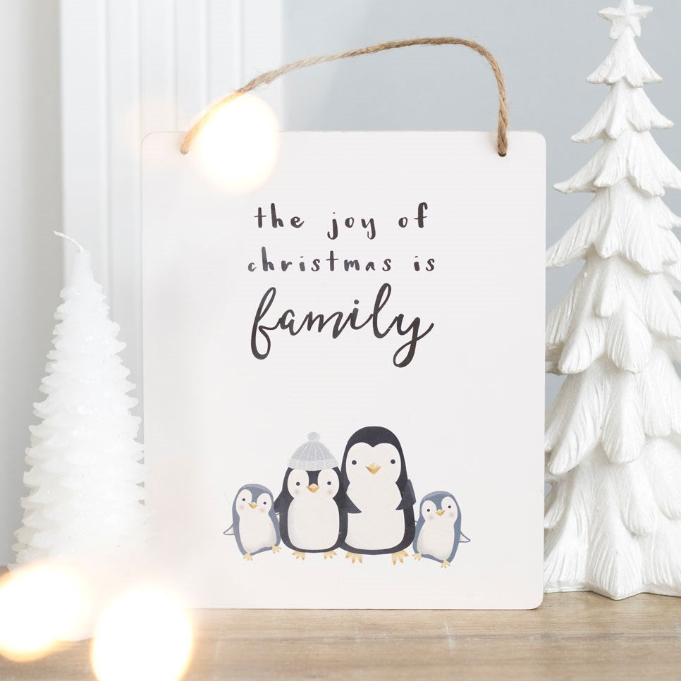 Joy Of Christmas Penguin Family MDF Hanging Sign