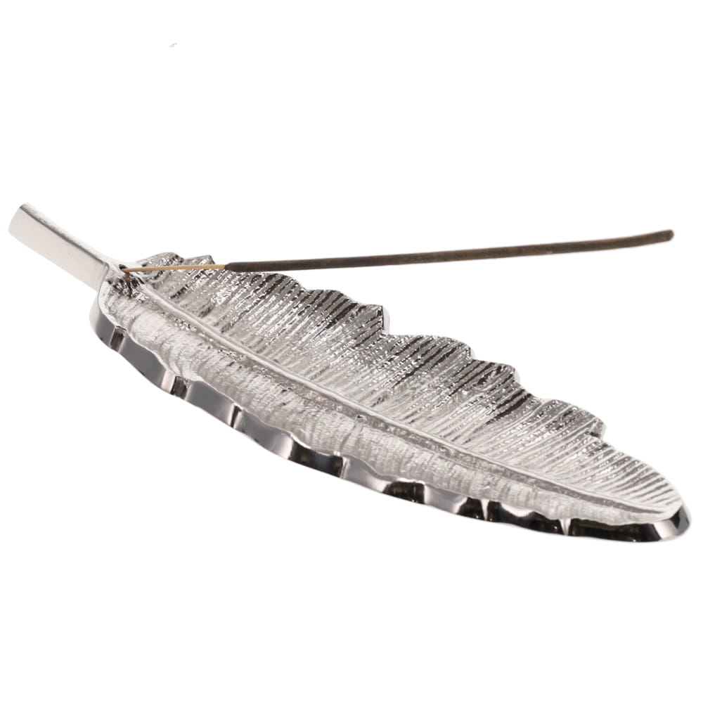 ALUMINIUM INCENSE BURNER - Silver Leaf 24cm x 7.5cm