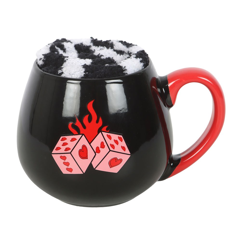 Black Dice Ceramic Mug and Polyester Socks Set