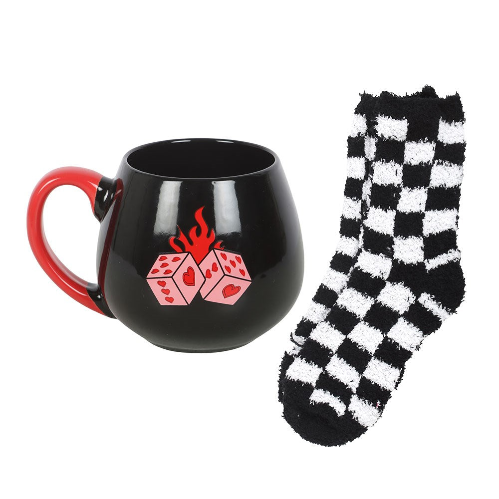 Black Dice Ceramic Mug and Polyester Socks Set