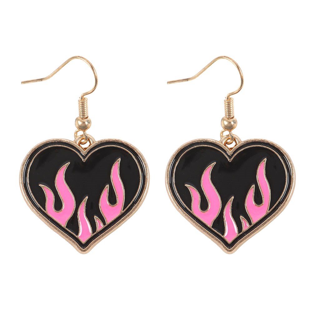 Burning Heart Stainless Steel and Enamel Earrings