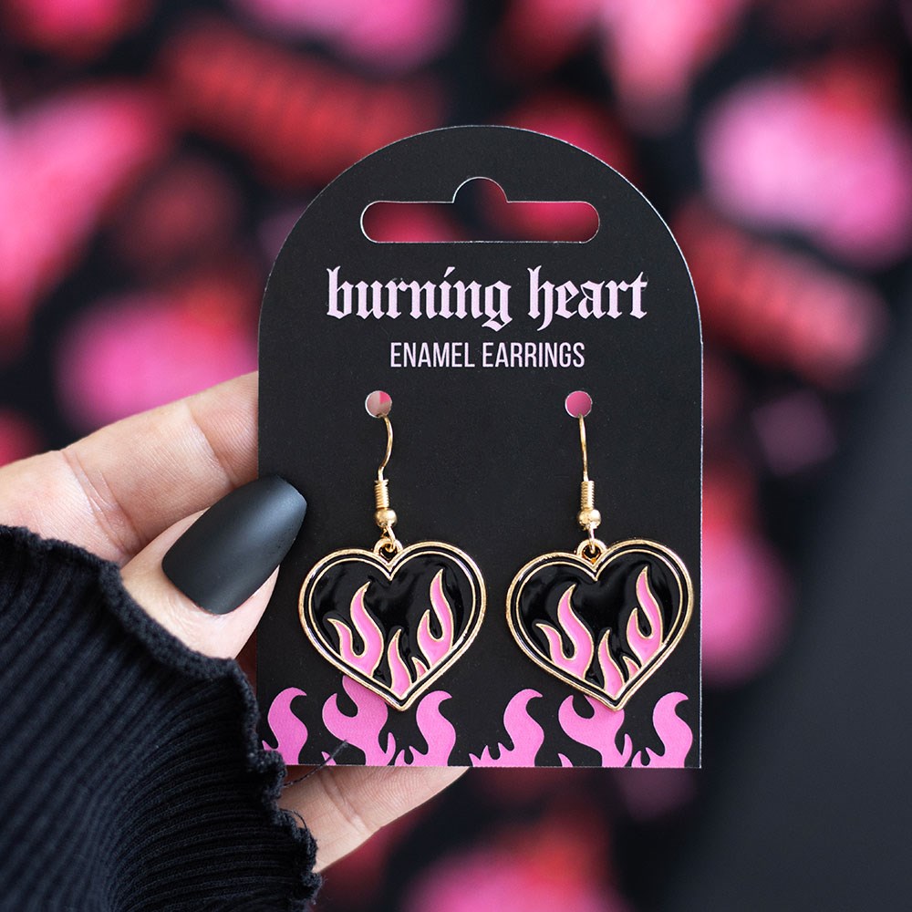 Burning Heart Stainless Steel and Enamel Earrings