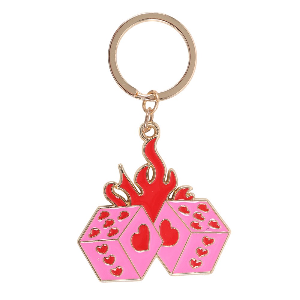 Flaming Dice Alloy and Enamel Keyring
