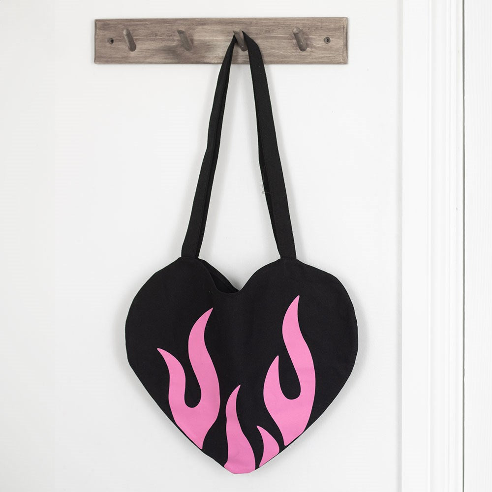 Burning Heart Polyester Satin Tote Bag