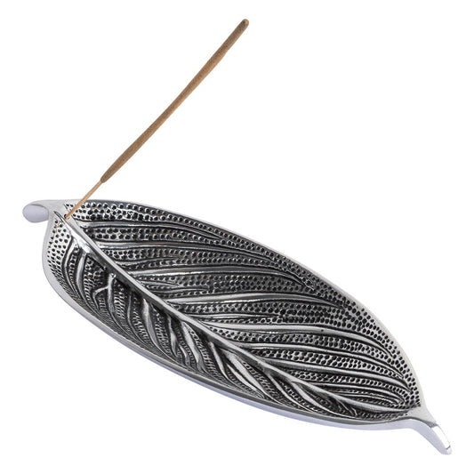 ALUMINIUM INCENSE BURNER - Leaf 8.5cm x 25cm