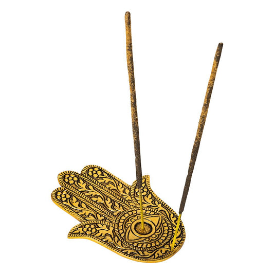 ALUMINIUM INCENSE BURNER - Hamsa Hand Gold 10cm x 13cm